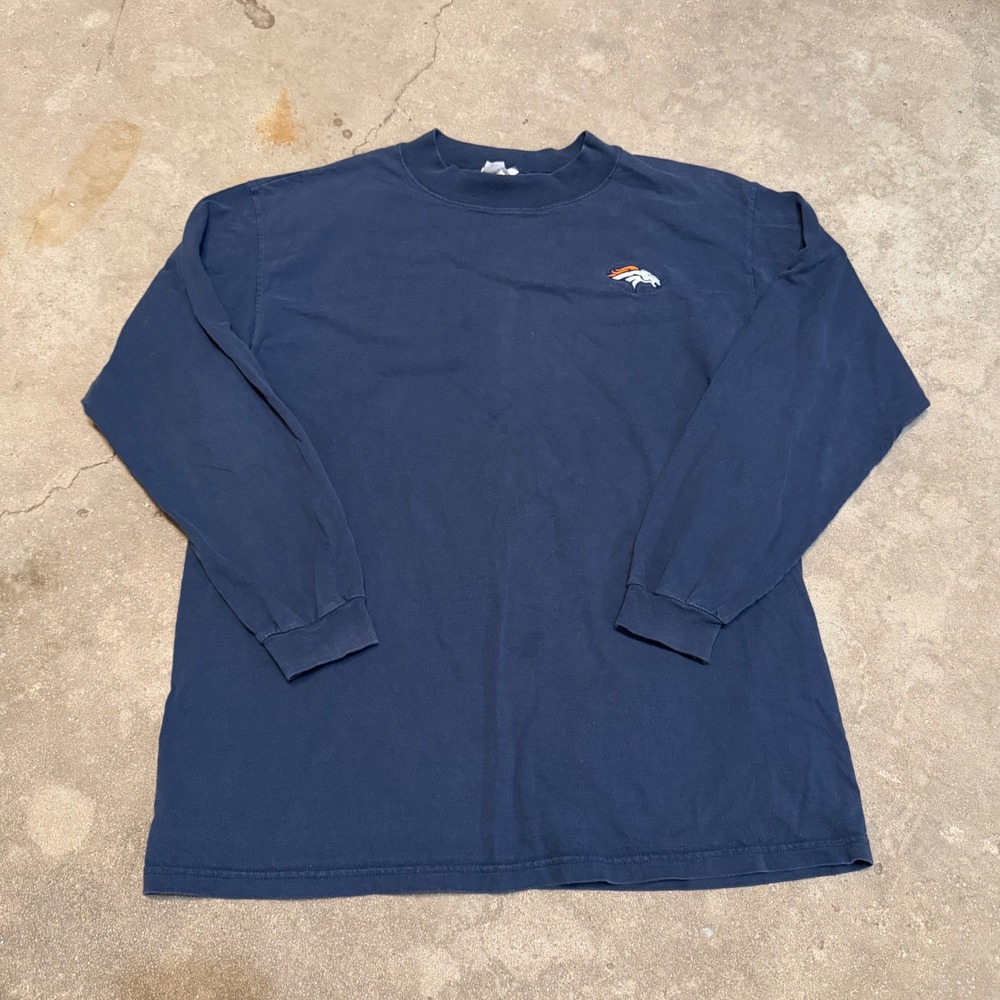 Nutmeg Mills T-Shirt Mens L Navy Denver Broncos Vintage Long Sleeve USA Made